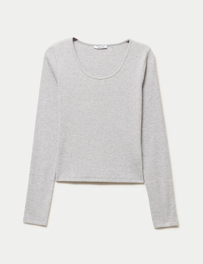 T-shirt ajust&eacute; col rond manches longues gris clair