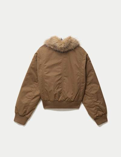 Bomber oversize court fausse fourrure taupe