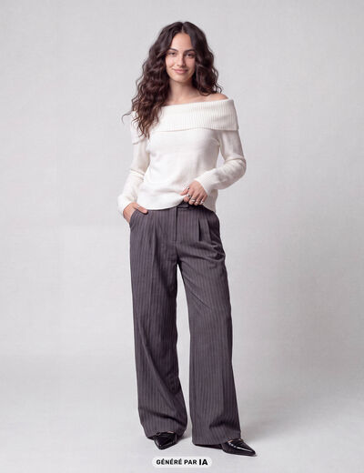 Pantalon coupe large taille standard gris anthracite