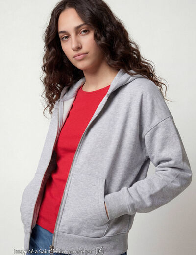 Sweat oversize court &agrave; capuche gris clair ado