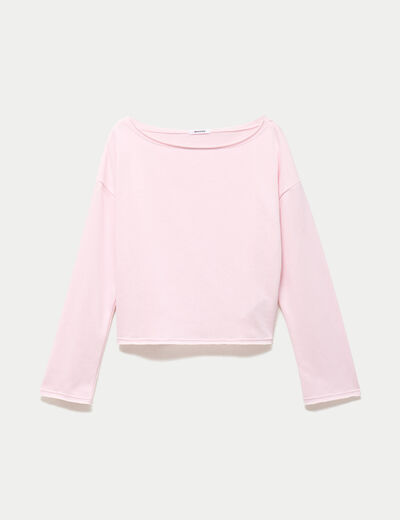 Sweat oversize cropped col bateau rose clair ado