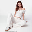 Pantalon large taille standard ecru