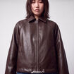 Blouson oversize court similicuir marron fonc&eacute;