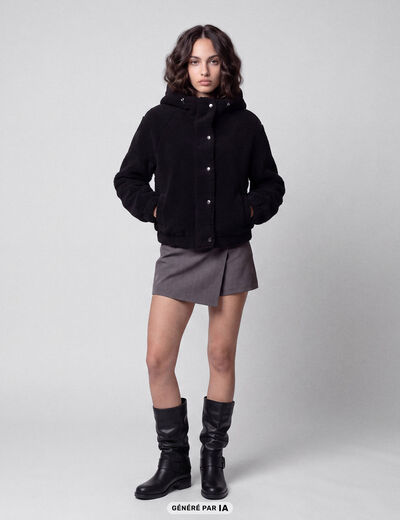 Blouson court droit effet polaire noir
