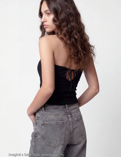 Bandeau ajust&eacute; sans manches dentelle noir ado