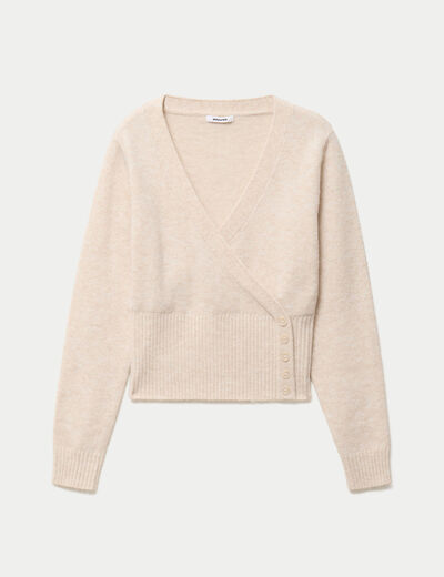 Pull col v manches longues beige