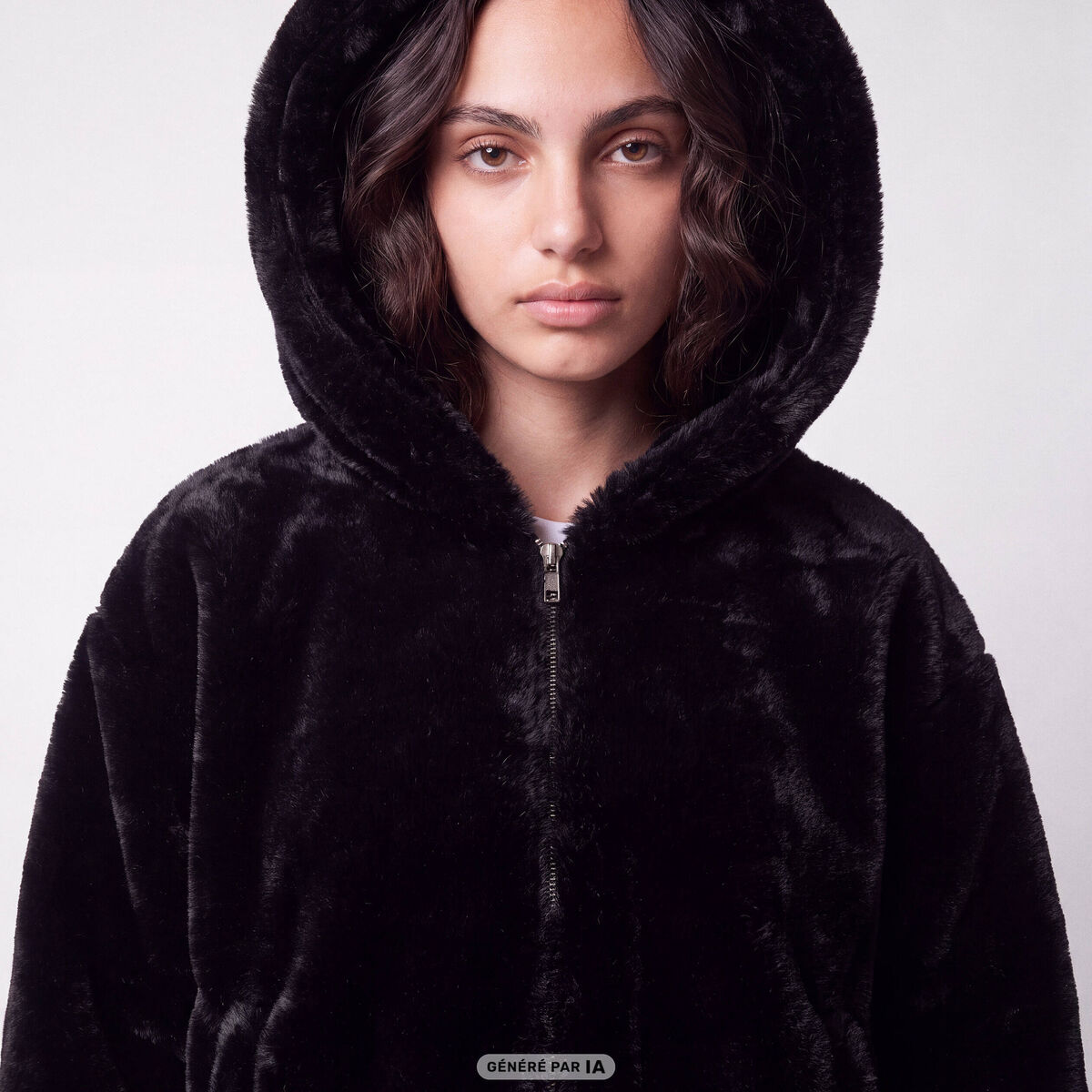 Blouson capuche fausse fourrure noir