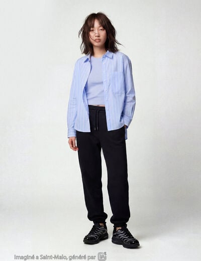 Jogging bas resserr&eacute; taille standard noir ado