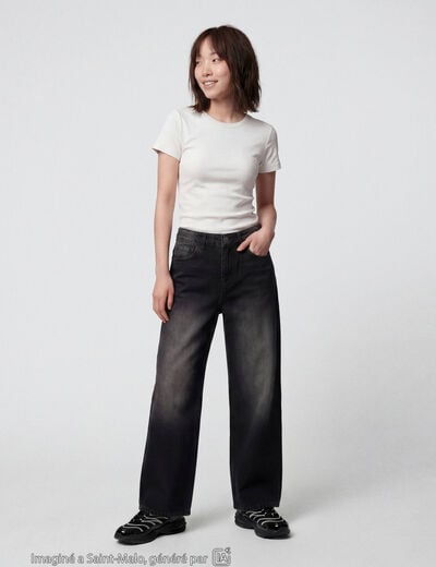 Jean wide leg taille basse denim noir ado