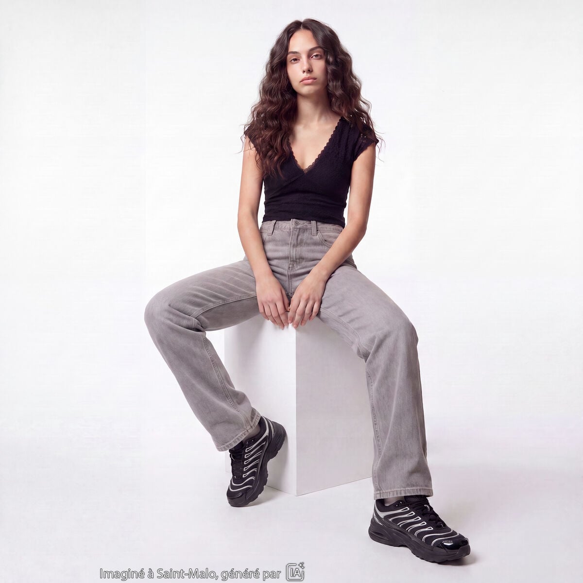Jean Lenny wide leg taille standard denim gris