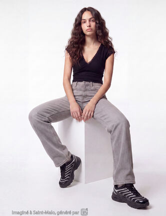 Jean Lenny wide leg taille standard denim gris