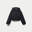 Blouson cropped &agrave; capuche bas resserr&eacute; noir