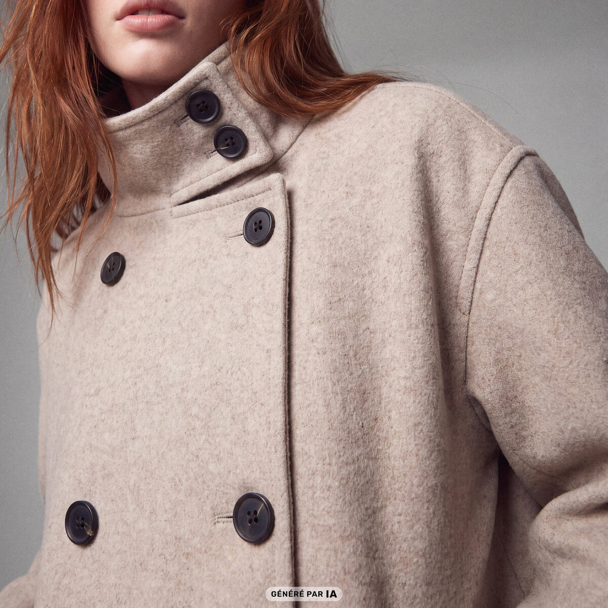 Caban oversize court col montant beige