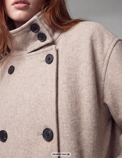Caban oversize court col montant beige