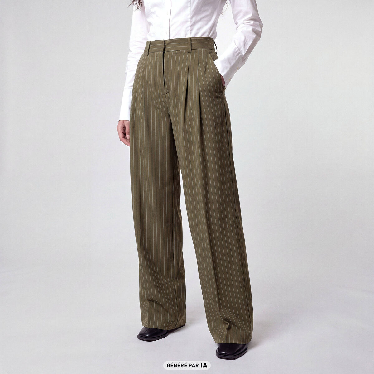 Pantalon coupe large taille standard vert kaki