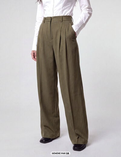 Pantalon coupe large taille standard vert kaki
