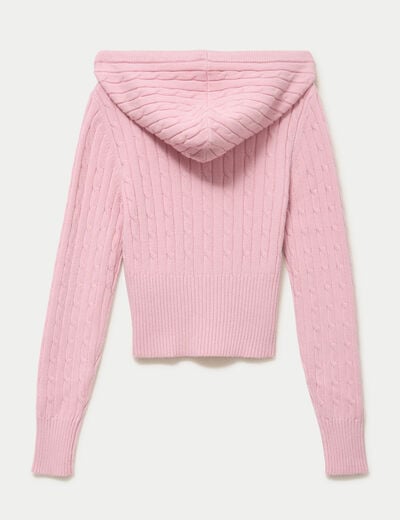 Gilet &agrave; capuche manches longues rose