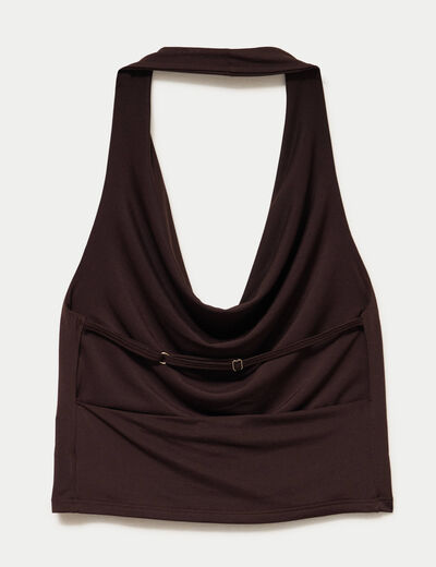 Top ajust&eacute; cropped d&eacute;collet&eacute; dos marron fonc&eacute; ado