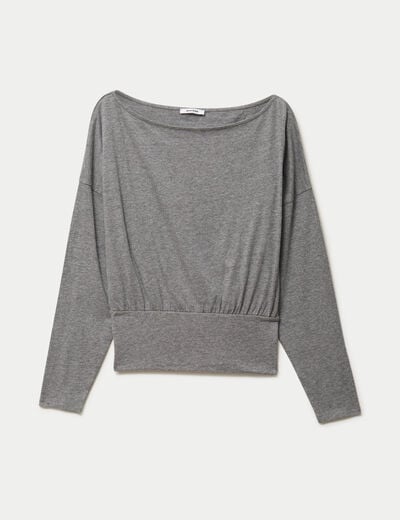 Top col bateau manches longues gris fonc&eacute;