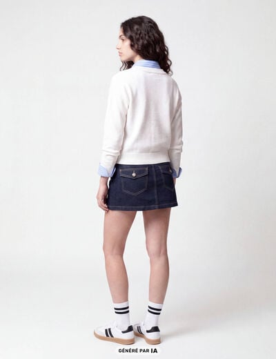 Pull ajust&eacute; d&eacute;collet&eacute; manches longues ecru