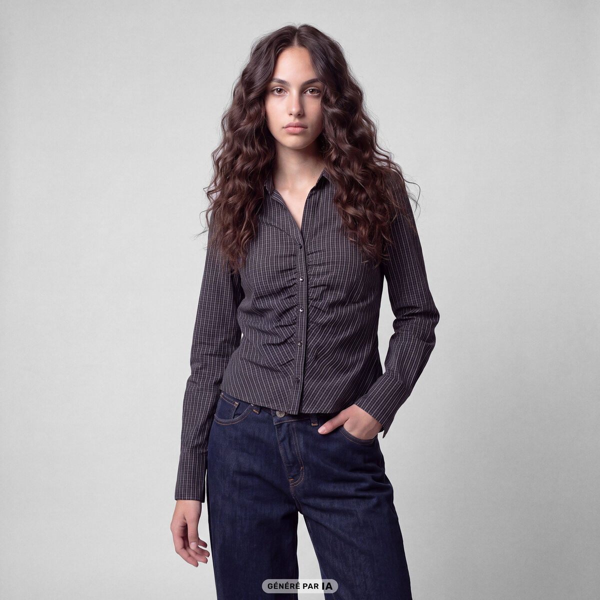 Chemise cintr&eacute;e manches longues noir