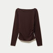 Haut droit col bateau manches longues marron fonc&eacute;