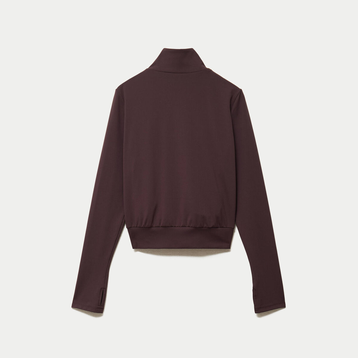 Gilet droit cropped col montant marron fonc&eacute;
