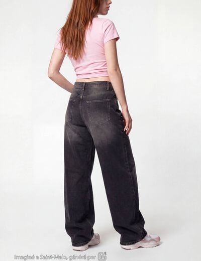 Jean loose taille basse denim noir ado