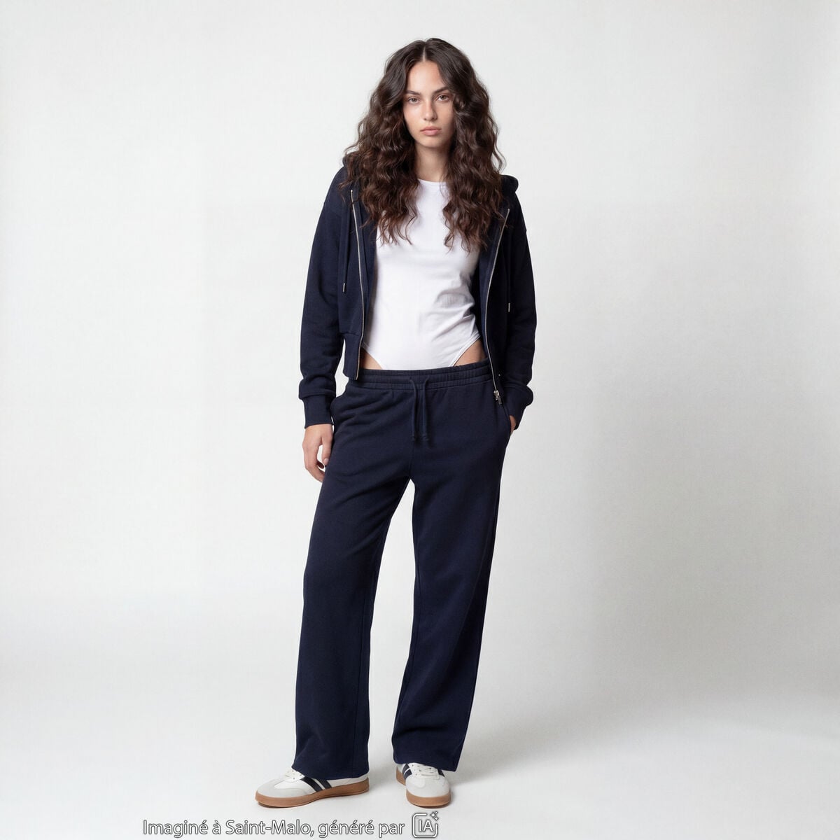Jogging large en maille bleu marine