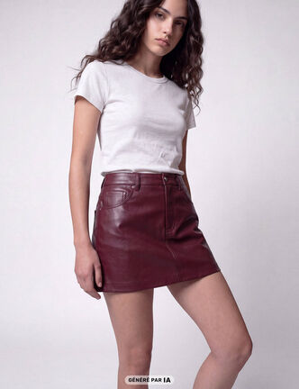 Jupe-short en similicuir bordeaux