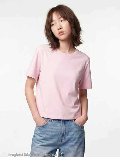 T-shirt col rond manches courtes rose clair