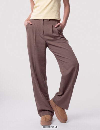 Pantalon coupe large taille standard taupe