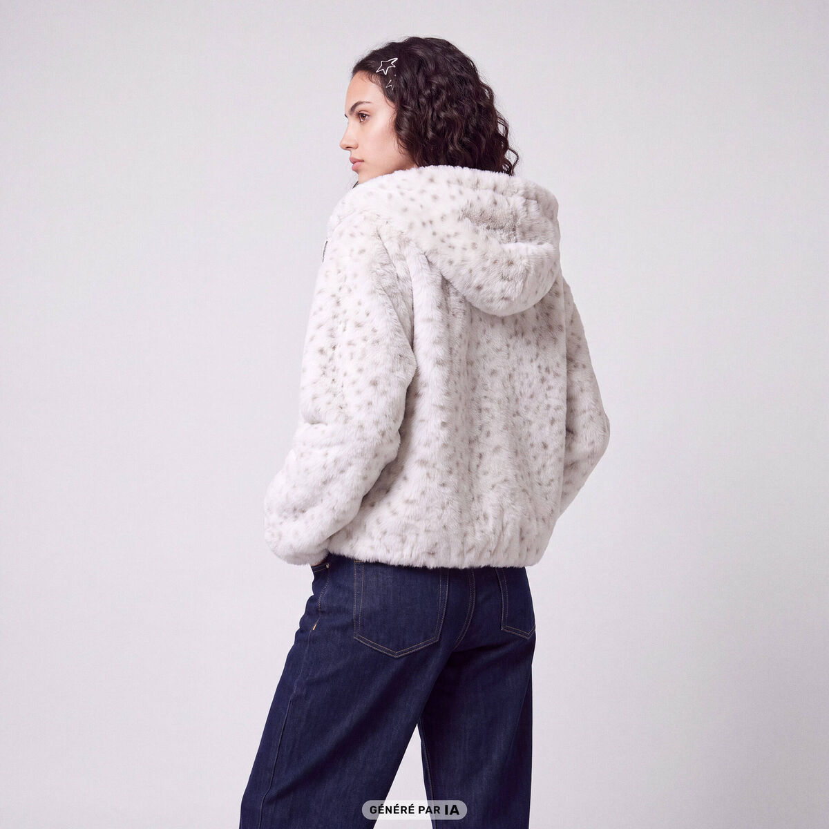 Blouson capuche fausse fourrure beige fonce