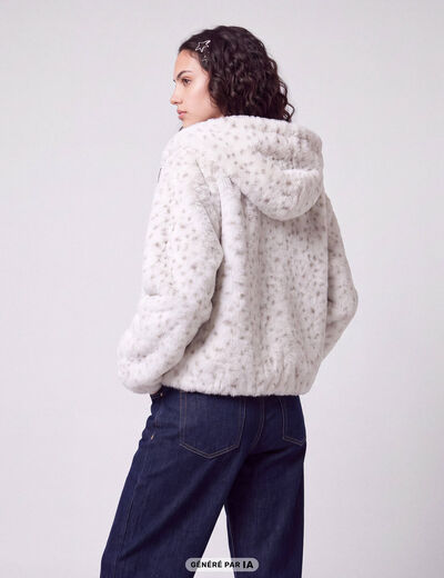 Blouson capuche fausse fourrure beige fonce