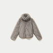 Manteau droit court fausse fourrure bleu gris