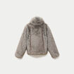 Manteau droit court fausse fourrure bleu gris