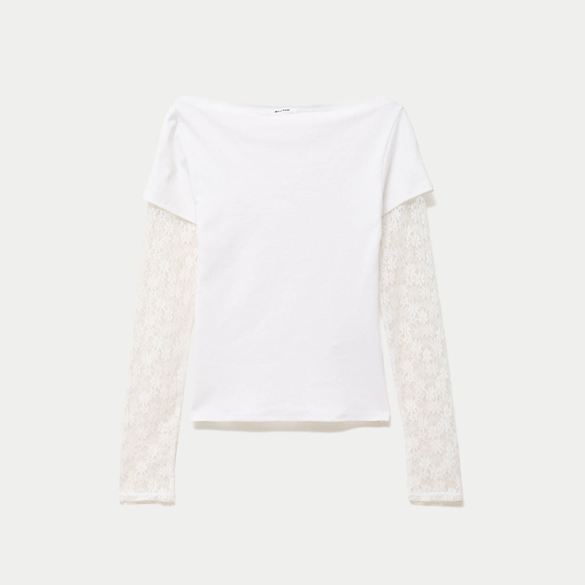 Haut double col bateau manches longues blanc