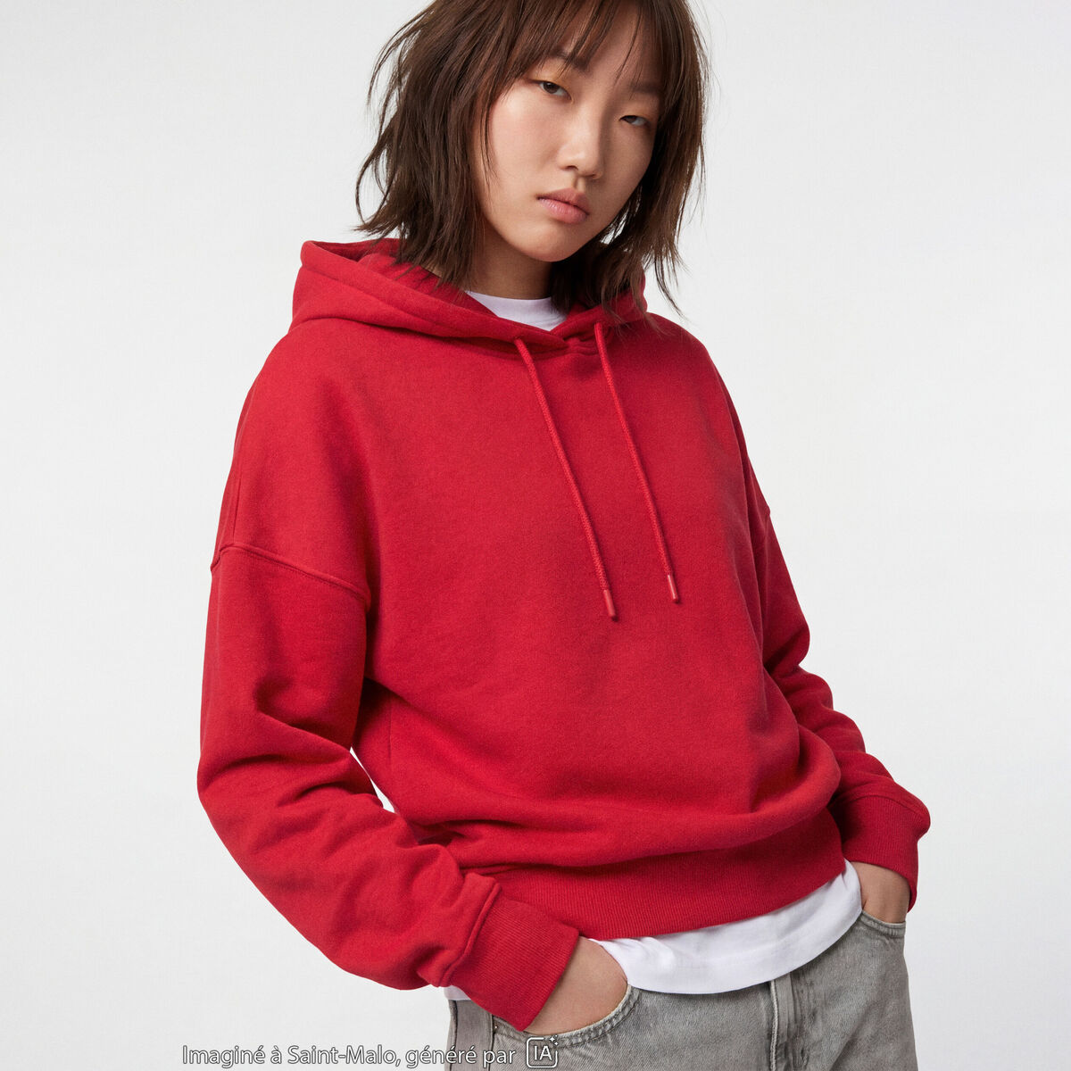 Sweat oversize &agrave; capuche manches longues rouge