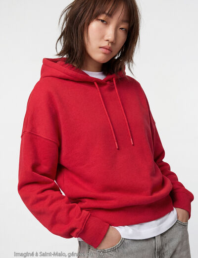 Sweat oversize &agrave; capuche manches longues rouge