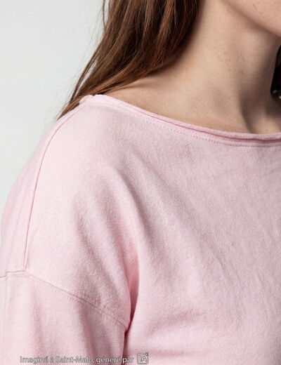 Sweat oversize cropped col bateau rose clair