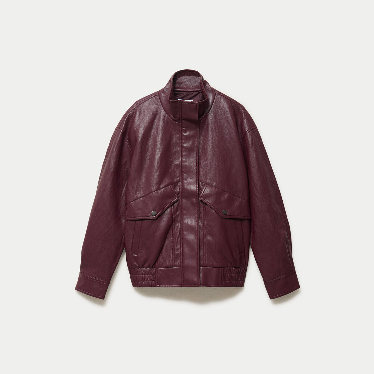 Veste oversize similicuir col biker bordeaux