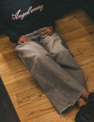 Jean Tom regular taille haute denim gris