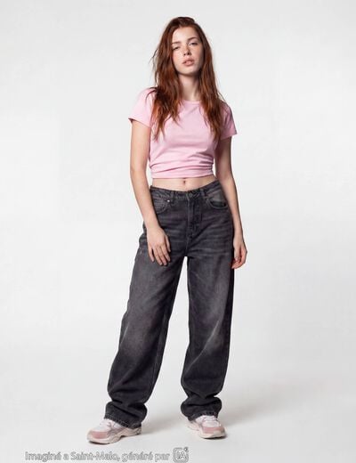 Jean loose taille basse denim noir ado