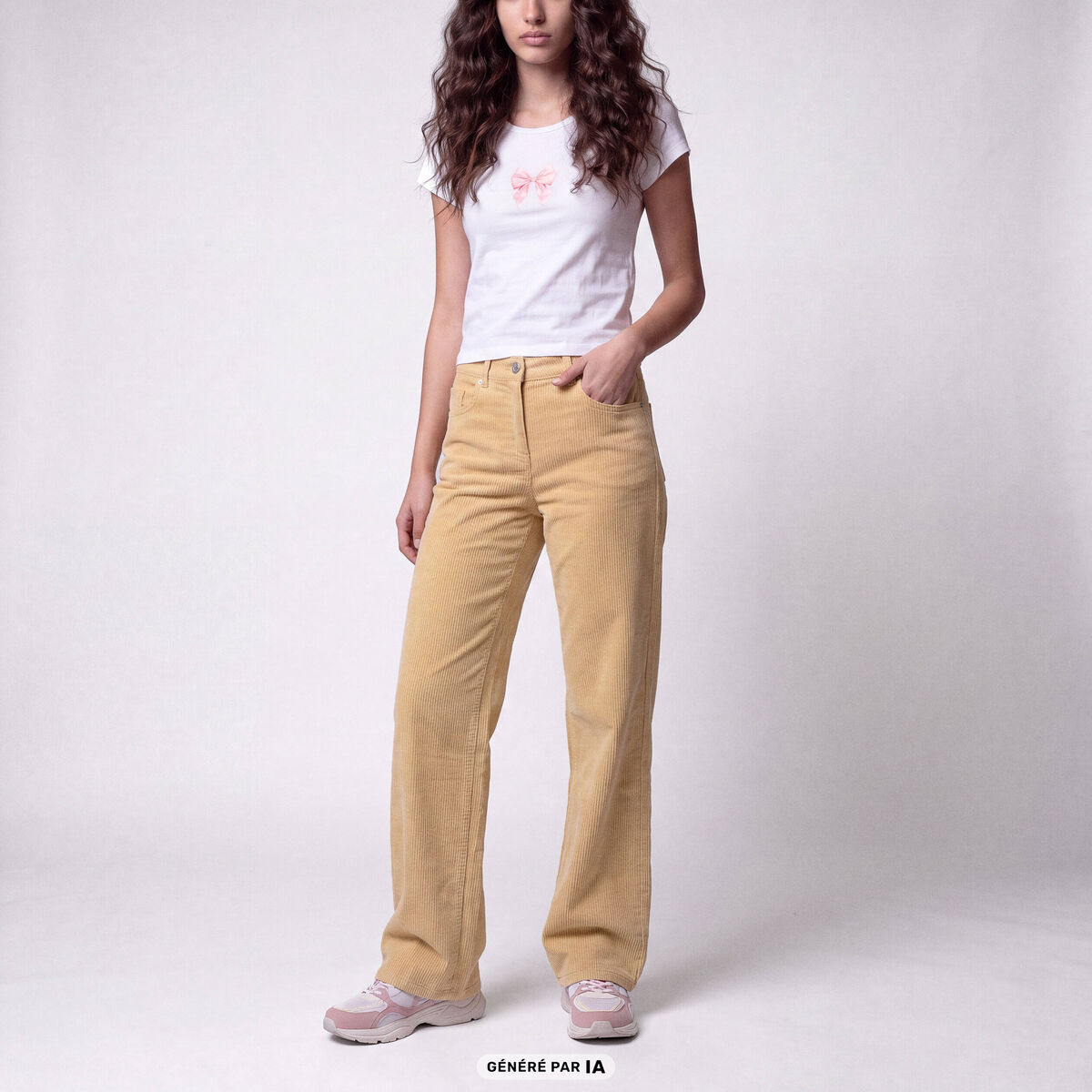 Pantalon bootcut en velours jaune pastel