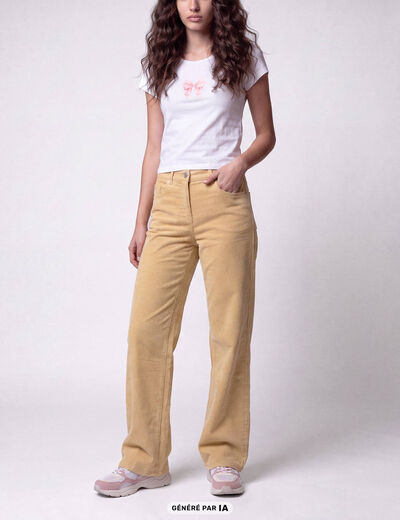 Pantalon bootcut en velours jaune pastel