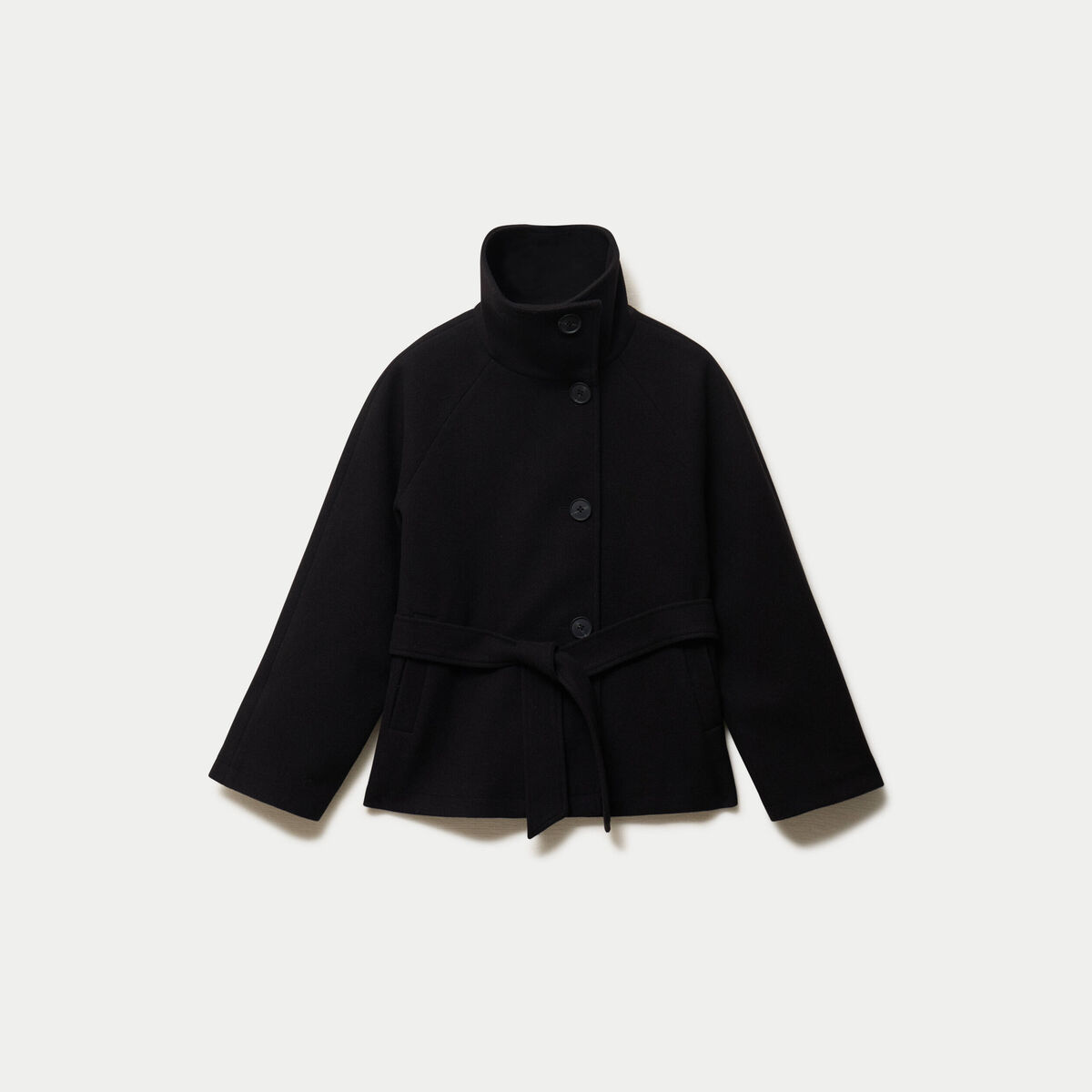 Manteau droit court col montant noir
