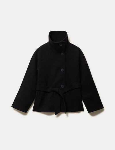 Manteau droit court col montant noir