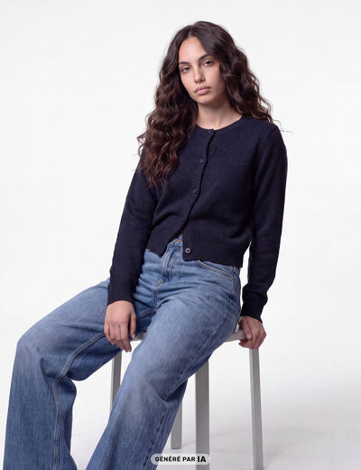 Gilet ajust&eacute; cropped manches longues bleu marine