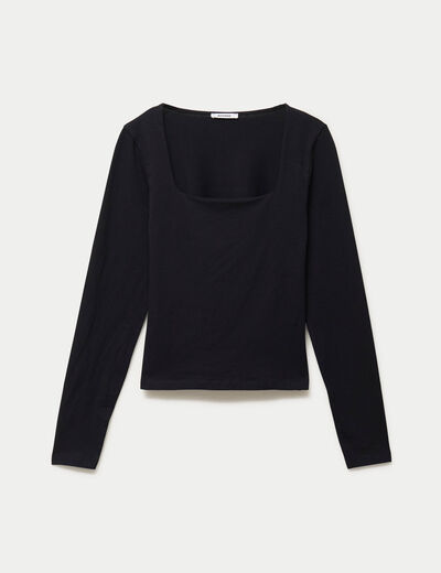 T-shirt ajust&eacute; d&eacute;collet&eacute; manches longues noir
