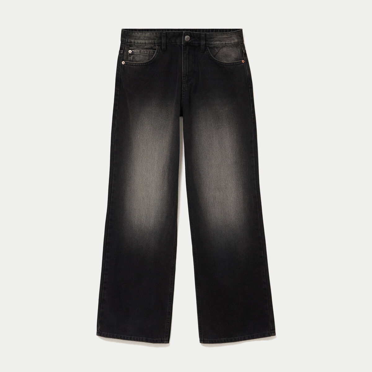 Jean wide leg taille basse denim noir ado
